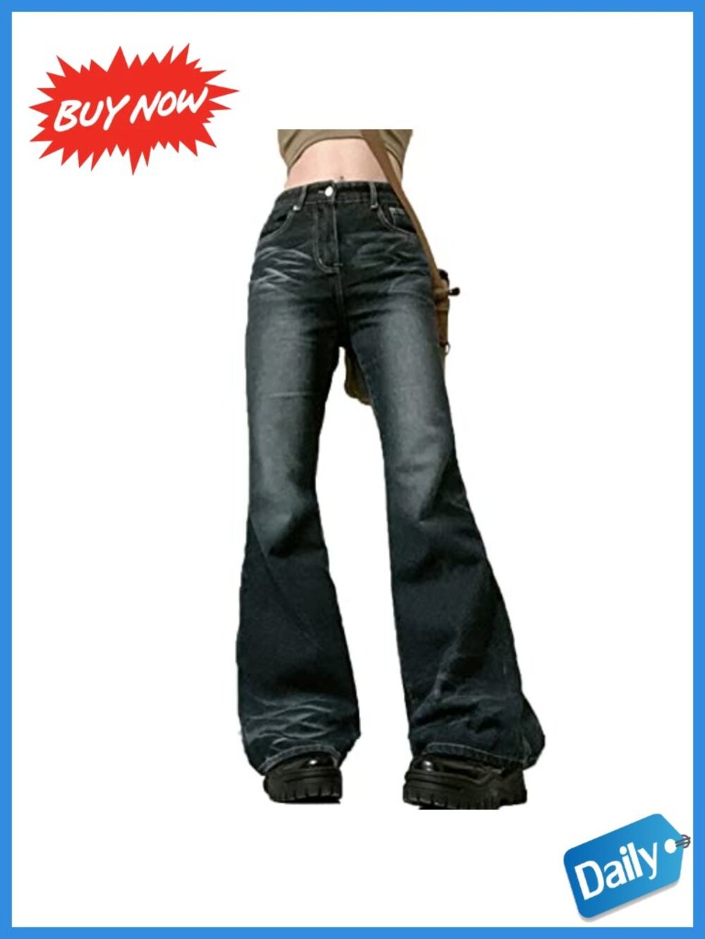Wide Leg Low Rise Flared Hem Stretch Bell Bottom Jeans Trousers